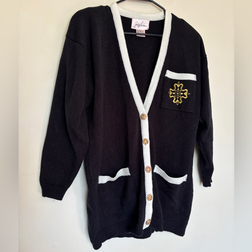 Vtg Jaclyn Smith M Sweater Cottage Granny Cardigan Gold Buttons Preppy Academia
